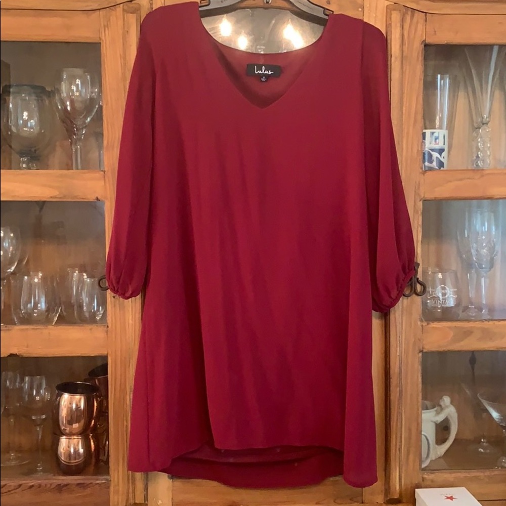 red 3/4 sleeve mini dress